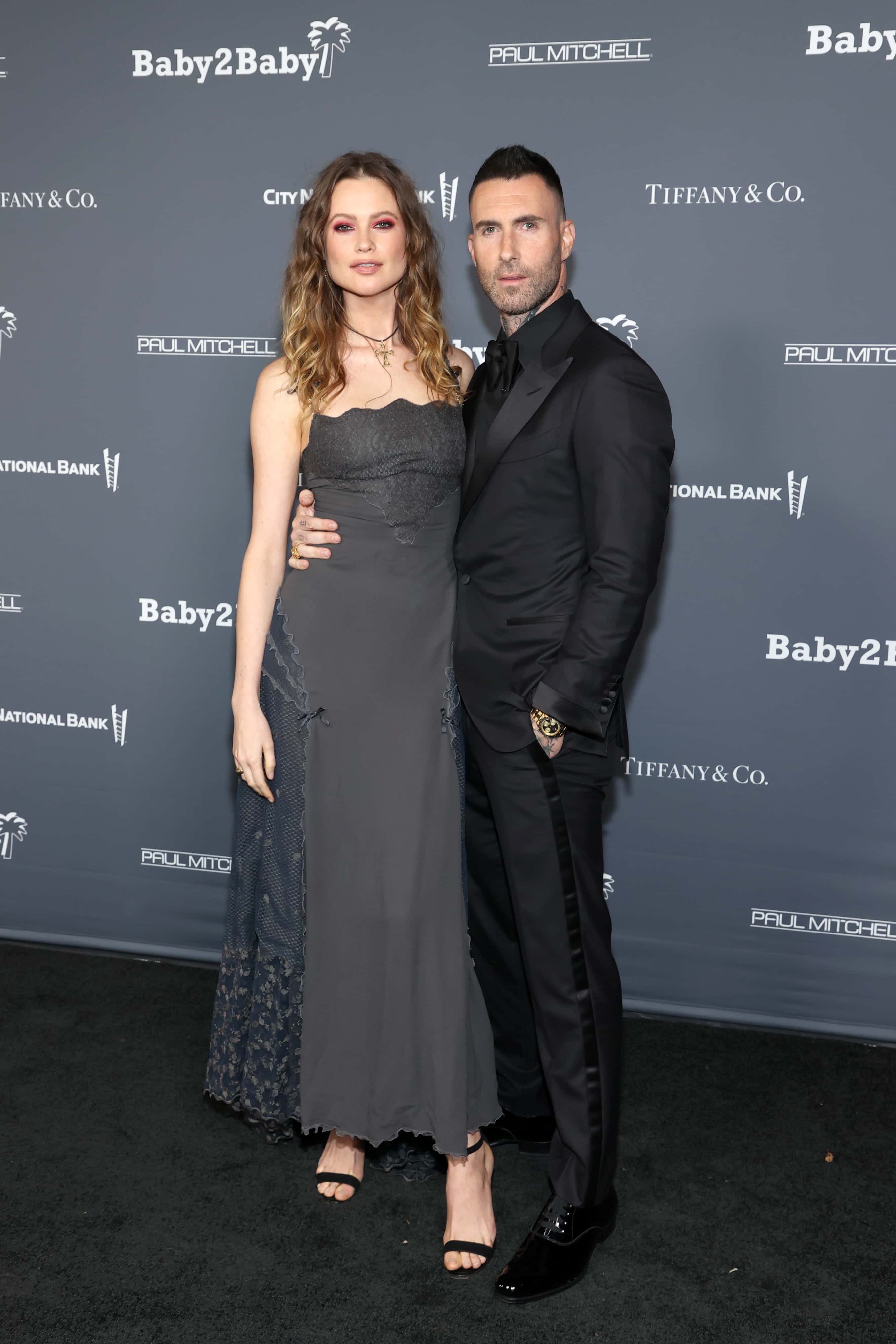 (L-R) Behati Prinsloo and Adam Levine attend the Baby2Baby 10-Year Gala presented by Paul Mitchell on November 13, 2021 in West Hollywood, California.
