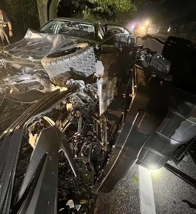 The mangled golf cart after drunk Jamie Lee Komoroski allegedly plowed into it at 65mph (Folly Beach PD)
