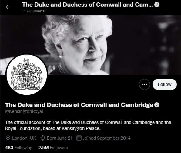 The Keningston Royal Twitter profie is now owned by the Duke and Duchess of Cambridge. (Photo via @KeningstonRoyal/Twiter)