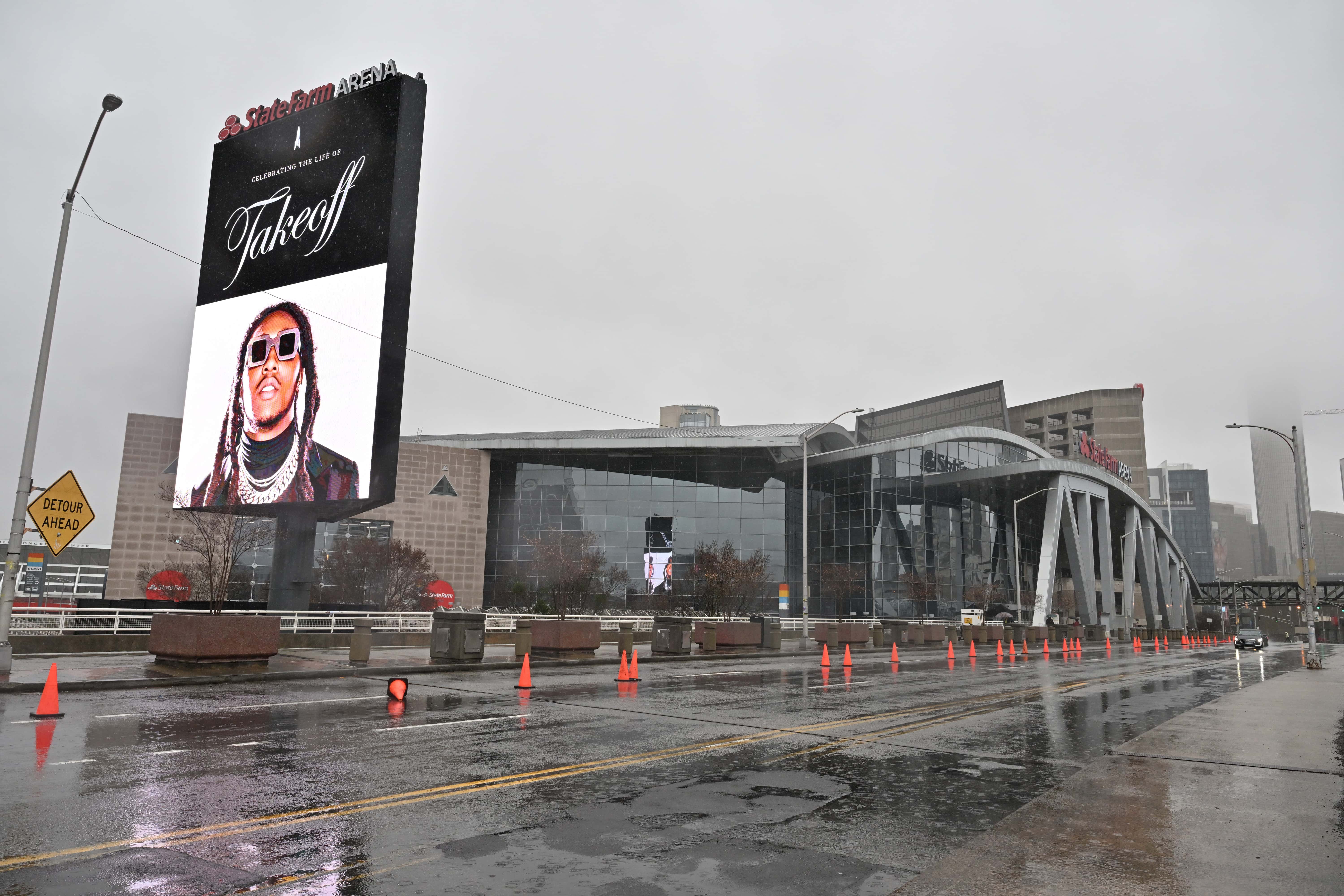ATLANTA, GEORGIA - NOVEMBER 11: A view of atmosphere
during a Celebration of Life for Takeoff of Migos at State Farm Arena on November 11, 2022 in Atlanta, Georgia. Takeoff was fatally shot at 810 Billiards & Bowling in Houston, TX in the early hours of November 1, 2022 at the age of 28. (Photo by Derek White/Getty Images)