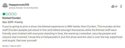 Kimmel > Corden says a user (Trip Advisor)