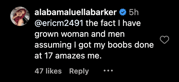 Alabama Barker claps back as troll accuses her of of getting breast implants at 17 (@alabamaluellabarker/Instagram)
