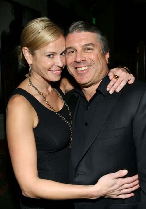 TV host Chelsea Handler (L) and President and CEO of E Entertainment Ted Harbert attend the Pussycat Dolls by Robin Antin Fall 2008 fashion show after party during Mercedes-Benz Fashion Week on March 13, 2008 in Santa Monica, California.