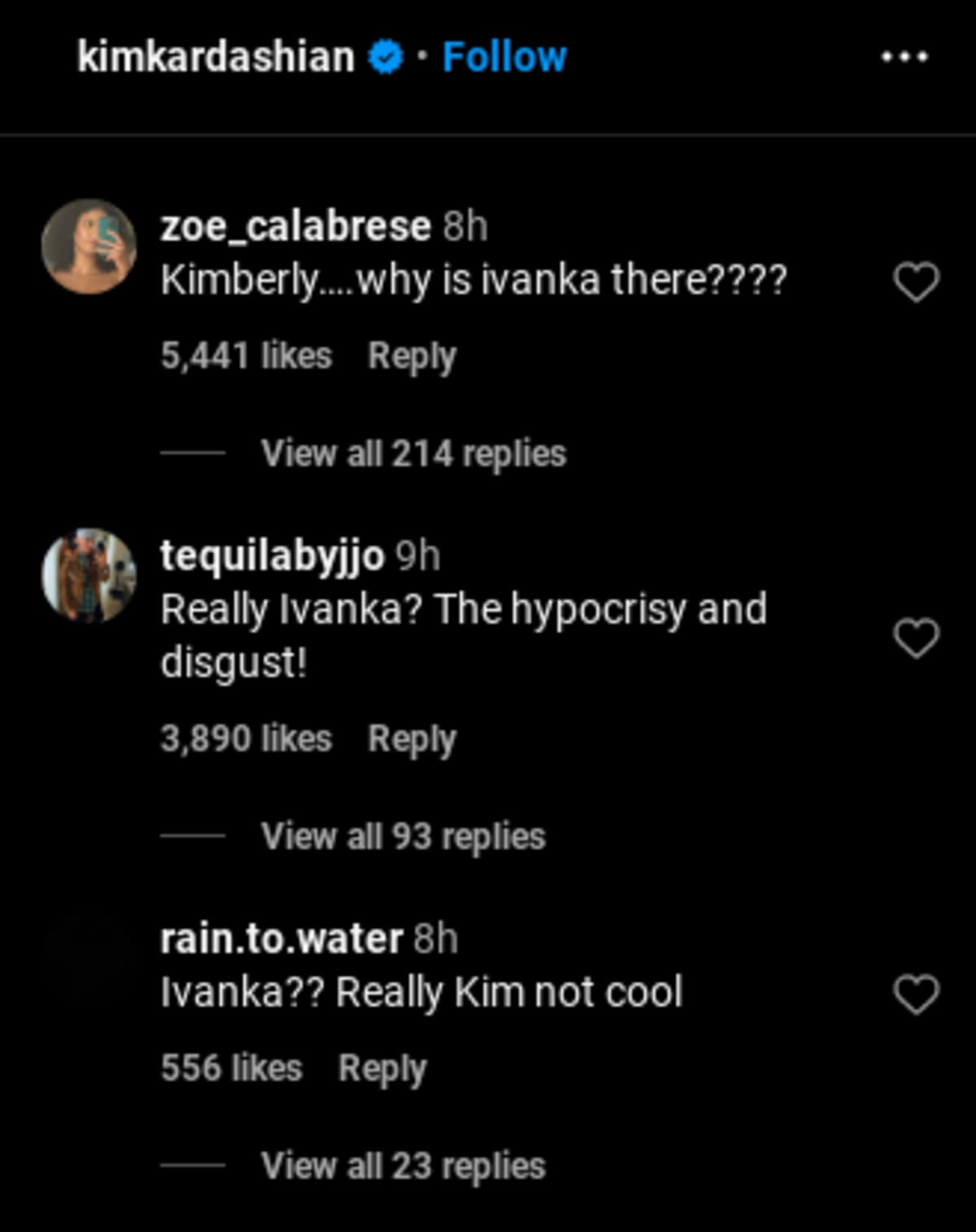 Netizens unhappy took to their instagram to see Ivanka Trump attend Kim Kardashian's 43rd birthday party (Instagram/ Kim Kardashian)