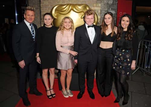 (L to R) Gordon Ramsay,  Megan Ramsay, Matilda Ramsay, Jack Ramsay, Holly Ramsay and Tana Ramsay at the BAFTA Children's Awards at The Roundhouse on November 20, 2016 in London, England.