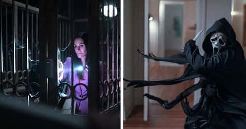 A still of Courtney Cox and a still of Ghost face from 'Scream VI' (Paramount Pictures and Spyglass Media Group)