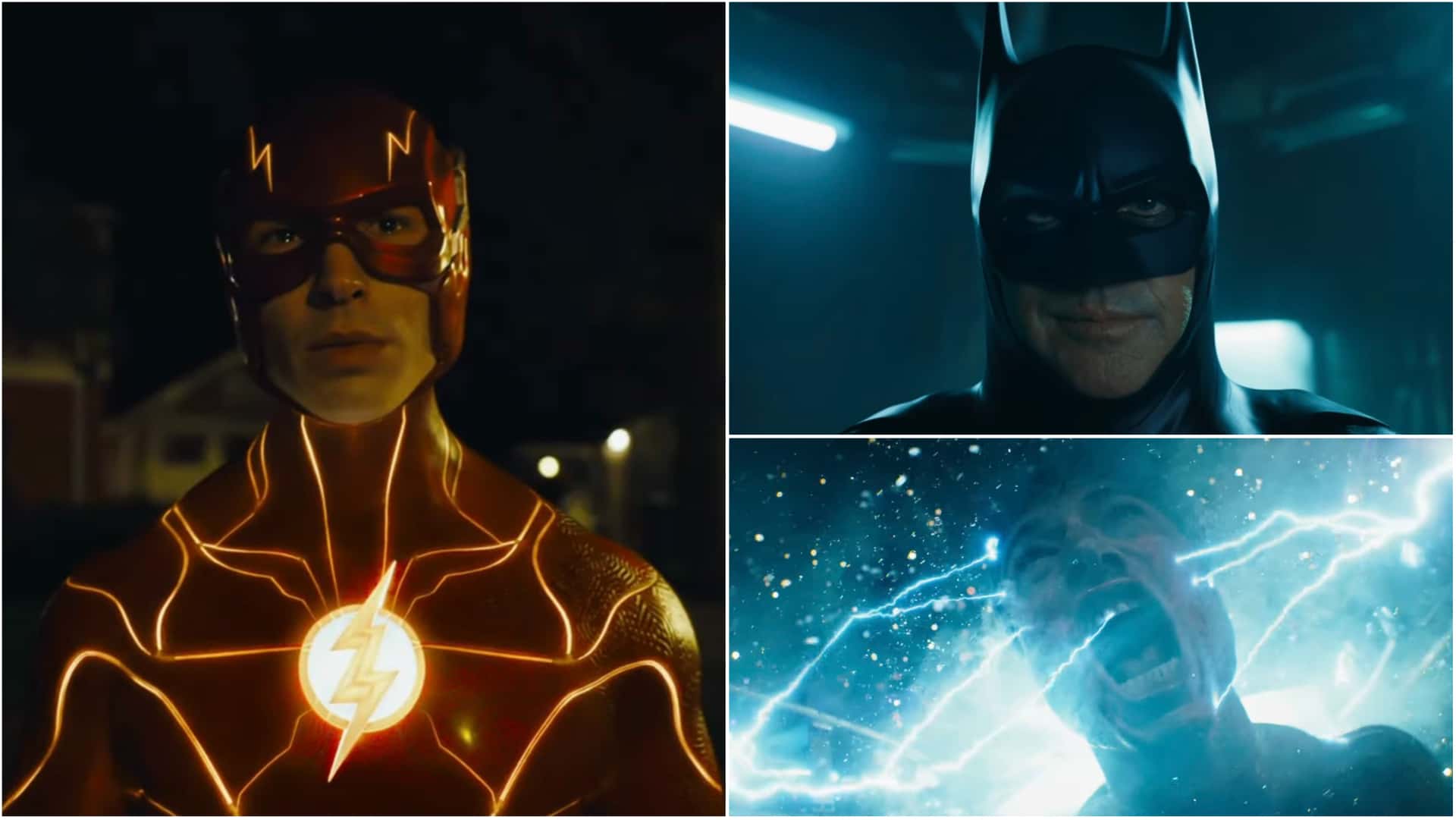 Ezra Miller as The Flash and Michael Keaton as Batman in 'The Flash' (Warner Bros)