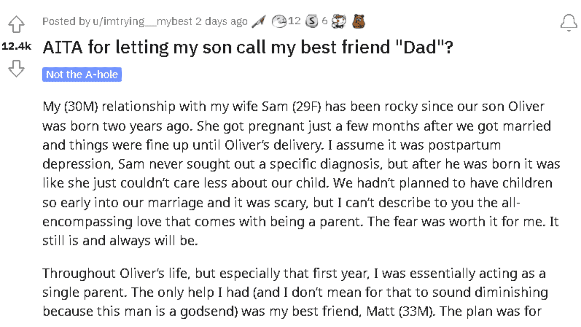Reddit user wrote about the relationship with his wife after their child was born (Photo by Reddit)
