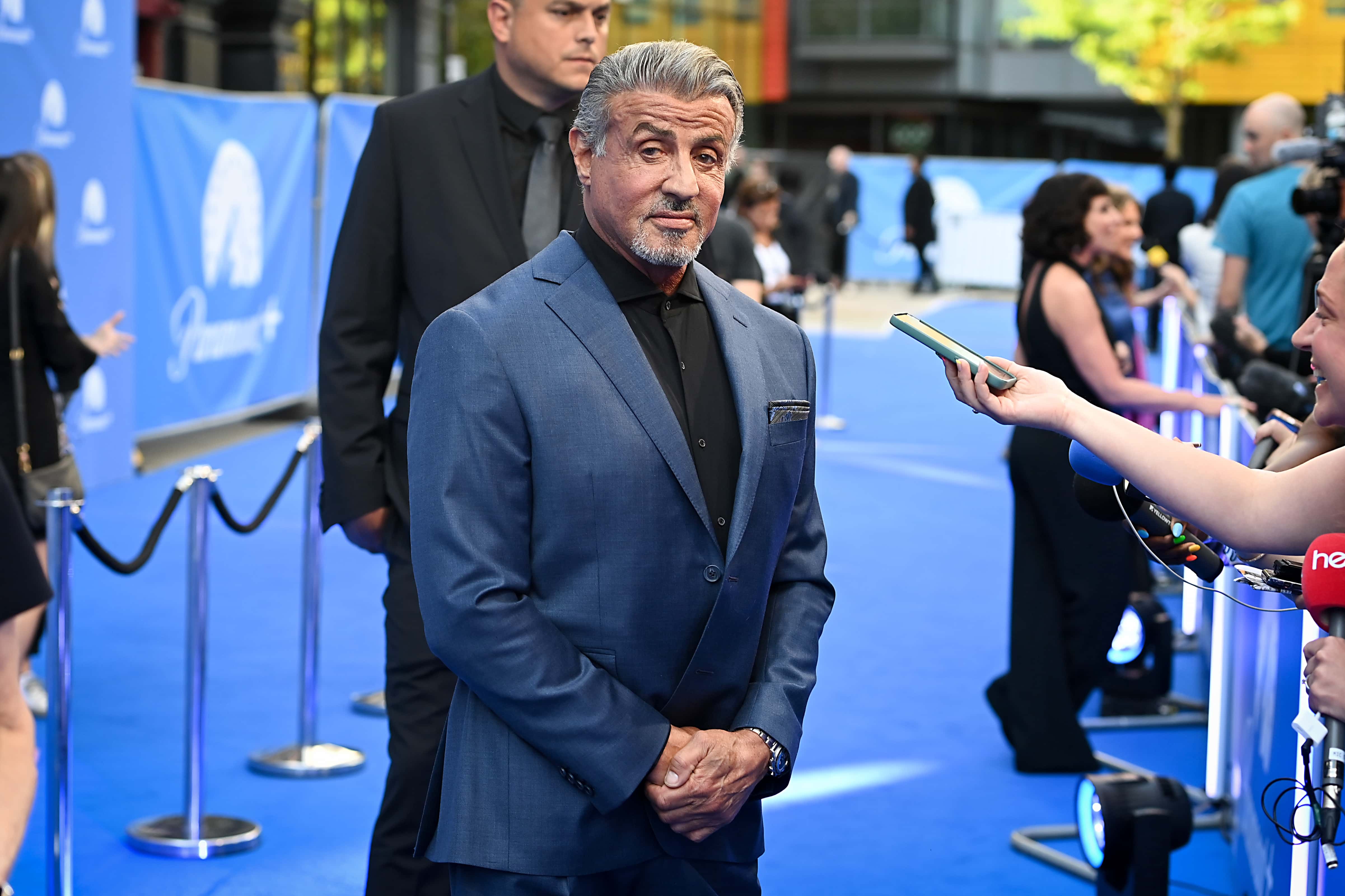 LONDON, ENGLAND - JUNE 20: Sylvester Stallone arrives at the Paramount+ UK launch at Outernet London on June 20, 2022 in London, England. (Photo by Kate Green/Getty Images for Paramount+)