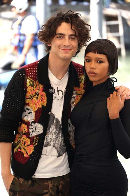 Timothee Chalamet and Taylor Russell are seen during the 79th Venice International Film Festival on September 02, 2022 in Venice, Italy.