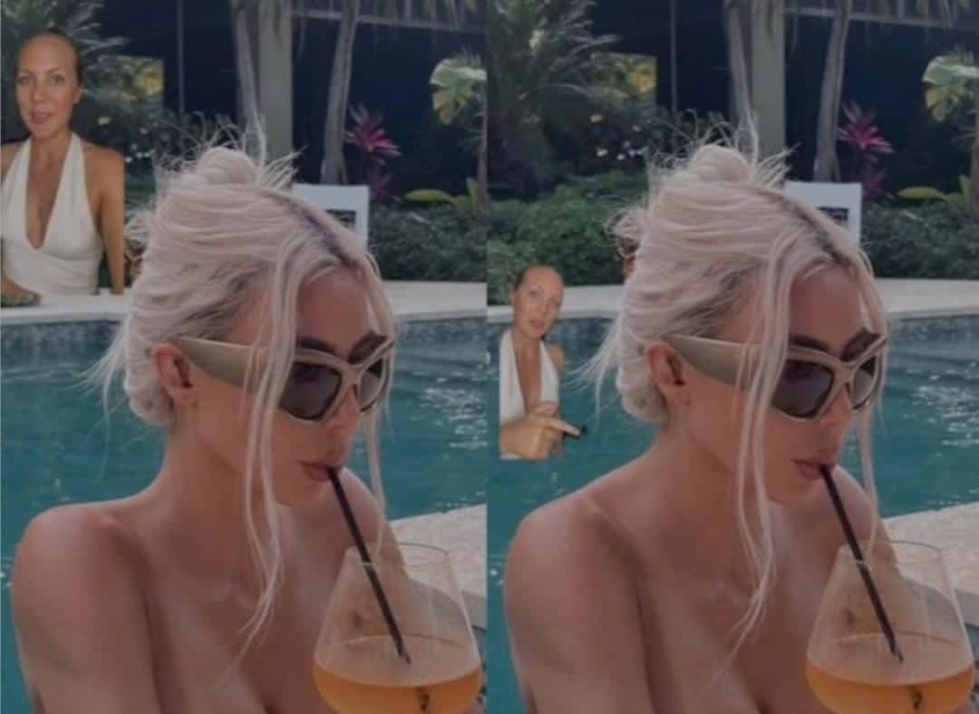 The before and after comparision pictures that show how Kim Kardashian edited out her neck muscle (TikTok/@ )