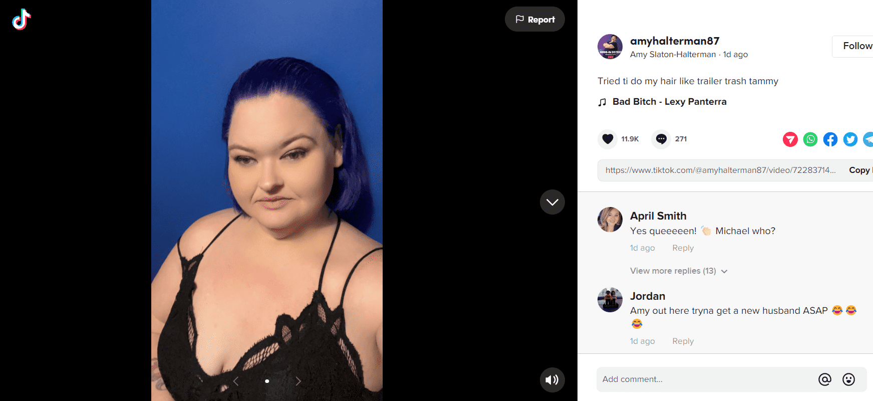 '1000-lb Sisters' star Amy Slaton wearing black lingerie (TikTok/@amyhalterman87)