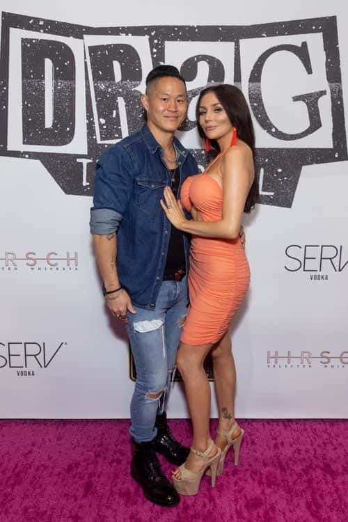 Chris Sheng and Courtney Stodden attend the red carpet for 'Drag: The Musical' at The Bourbon Room on September 29, 2022 in Hollywood, California.