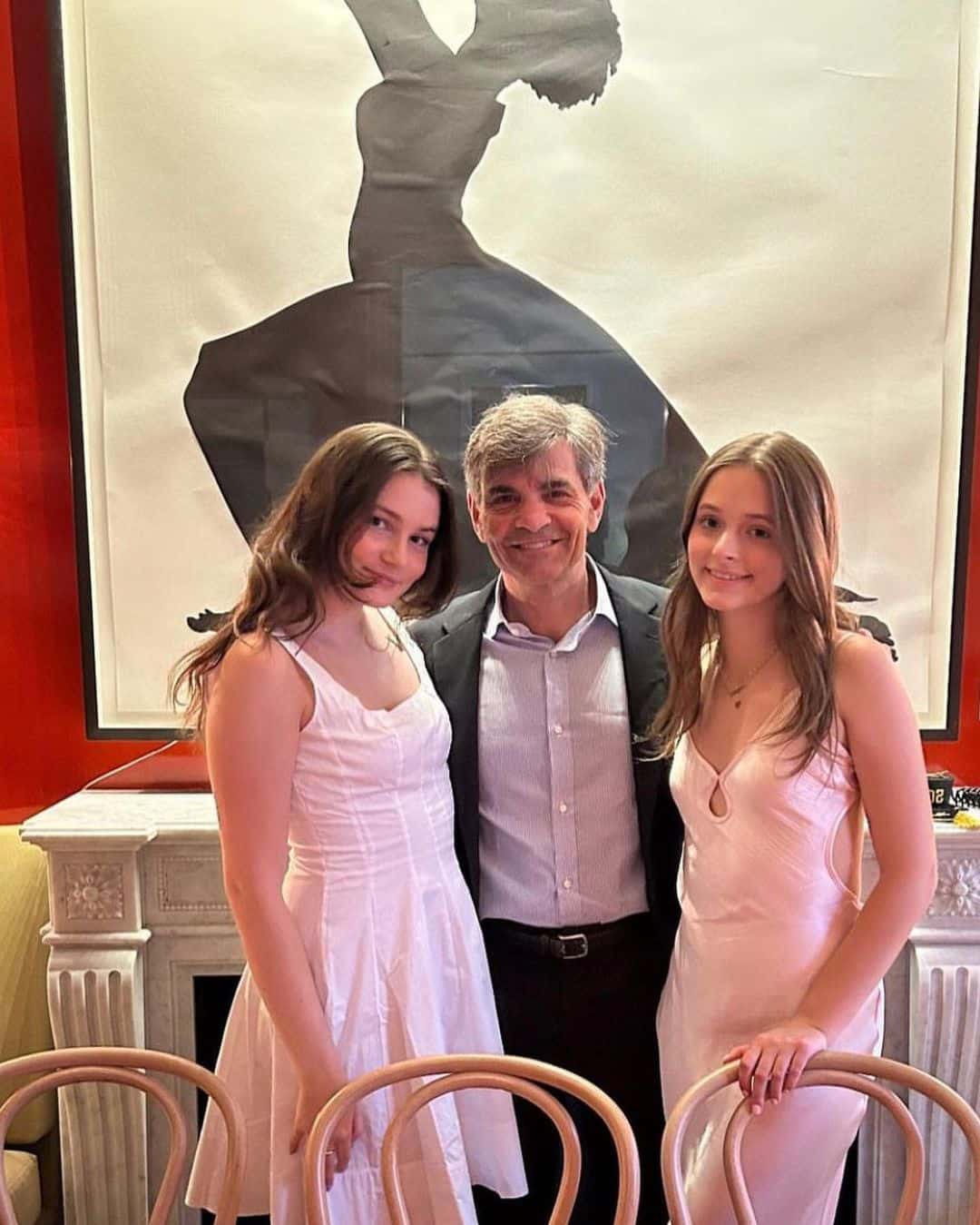 'GMA' George Stephanopoulos with daughters Harper and Elliott at a dinner (@gstephanopoulos/Instagram)