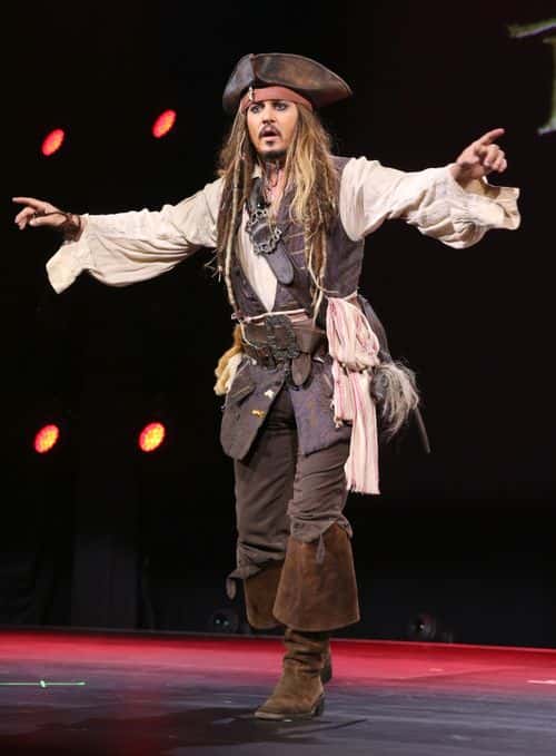 Actor Johnny Depp,  dressed as Captain Jack Sparrow, of PIRATES OF THE CARIBBEAN: DEAD MEN TELL NO TALES took part today in 