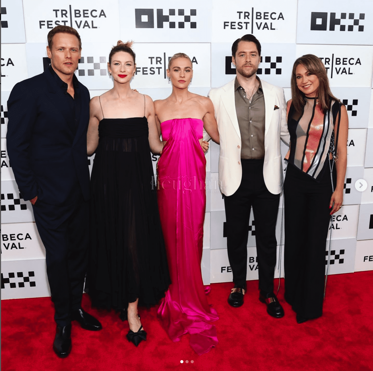 Ginger Zee with Sam Heughan, Catriona Balfe, Sophie Skelton and Rik Rankin on the Red Carpet of Tribeca Film Festival, NY (Instagram/@ginger_zee)