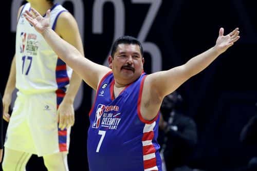 TV personality Guillermo Rodriguez #7 of Team Ryan celebrates a missed basket against Team Dwayne during the third quarter in the 2023 NBA All Star Ruffles Celebrity Game at Vivint Arena on February 17, 2023 in Salt Lake City, Utah. NOTE TO USER: User expressly acknowledges and agrees that, by downloading and or using this photograph, User is consenting to the terms and conditions of the Getty Images License Agreement.
