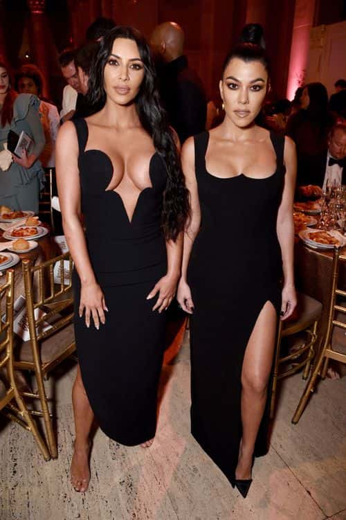 Kim Kardashian West and Kourtney Kardashian attend the amfAR Gala New York 2019 at Cipriani Wall Street on February 06, 2019 in New York City.