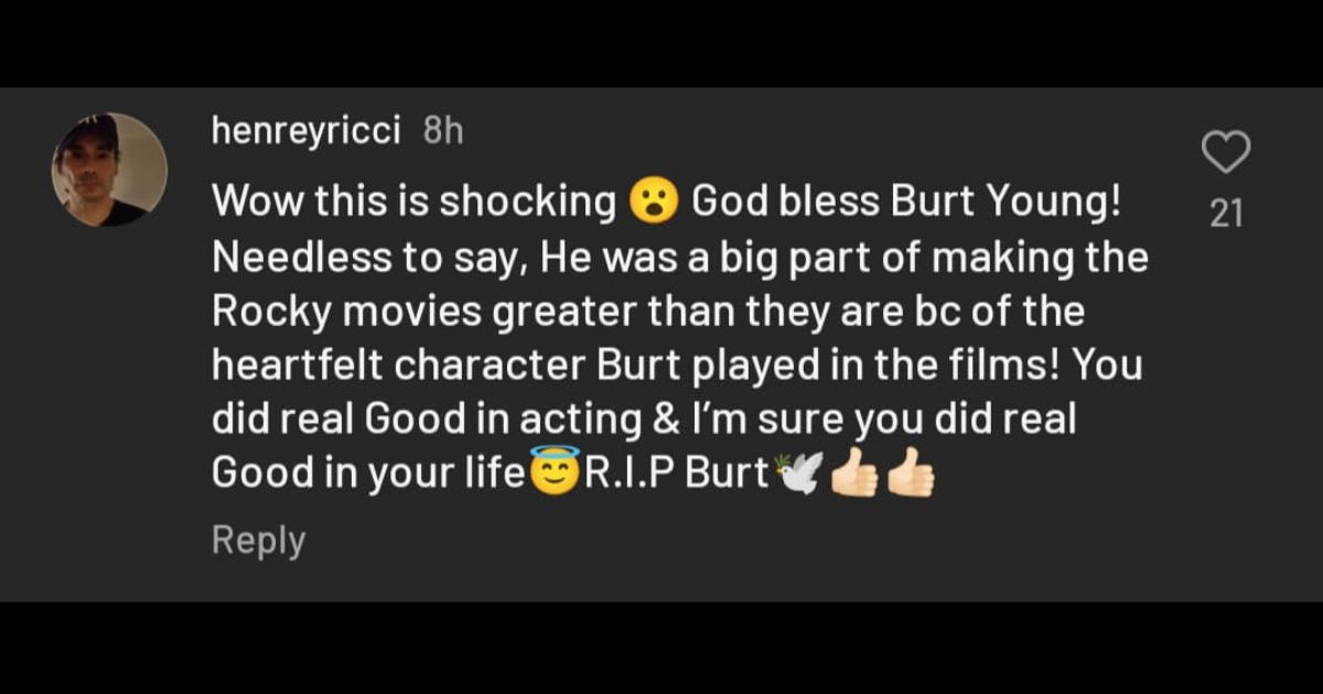 Messages of support and condolences under Stallone's post regarding Burt's passing. (@officialslystallone/Instagram)