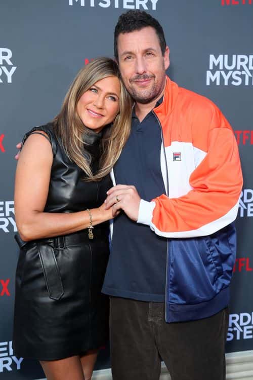 (L-R) Jennifer Aniston and Adam Sandler attend the LA premiere of Netflix's