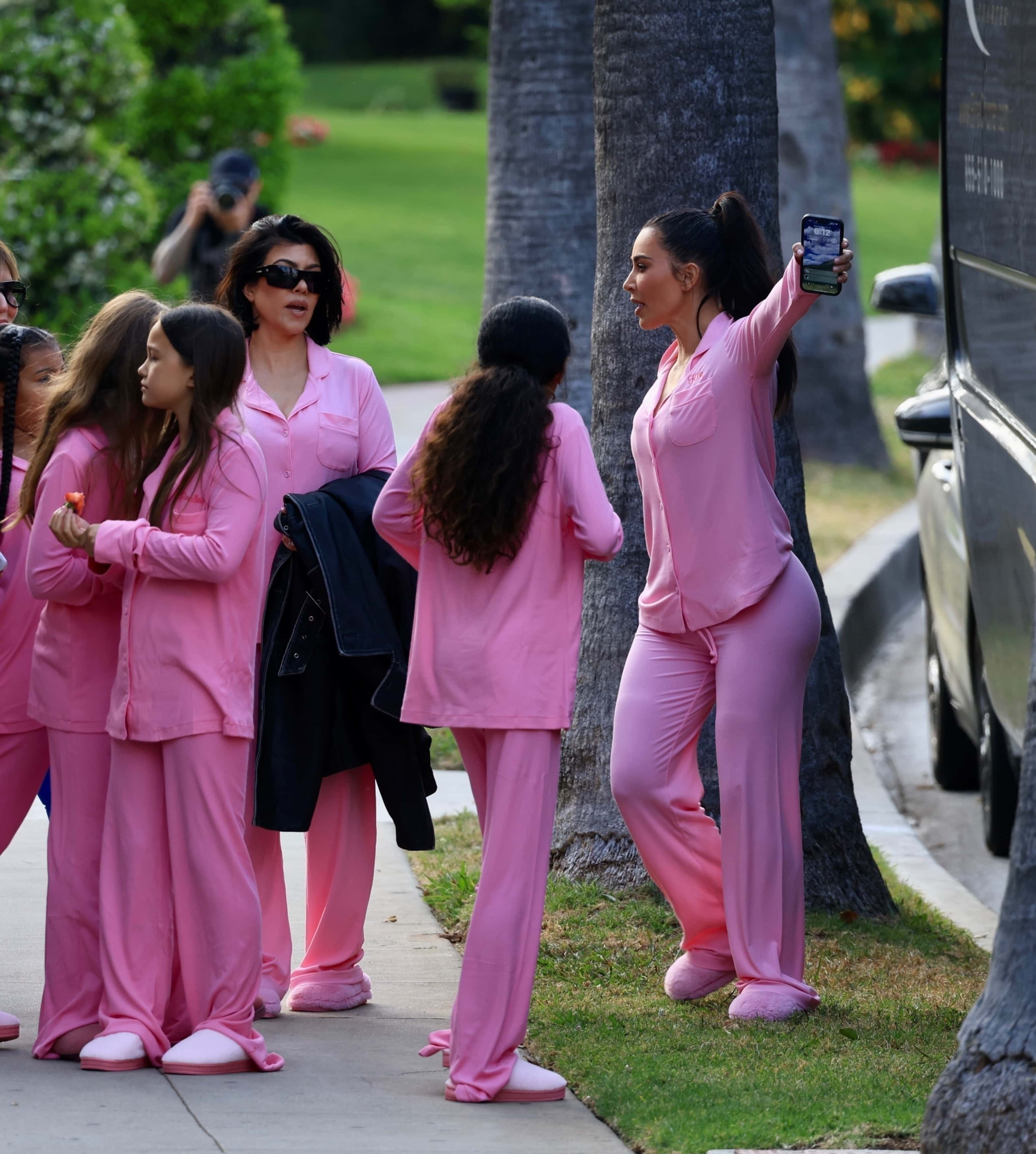 Kim and North's birthday crew were all clad in bubblegum pink pajamas as they eventually moved the party to the Beverly Hills Hotel for an epic sleepover (Backgrid)