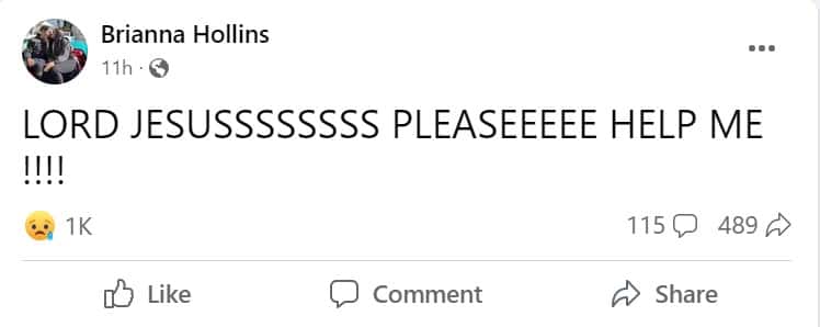 Brianna Hollins' post (Facebook)