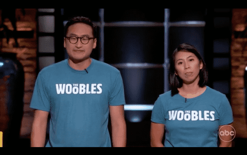 The Woobles founders Adrian Zhang and Justine Tiu on 'Shark Tank' (ABC)