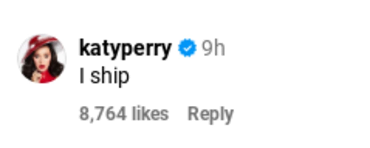 Katy Perry comments 'I ship' to pics of Taylor Swift and Travis Kelce (Vogue/Instagram)