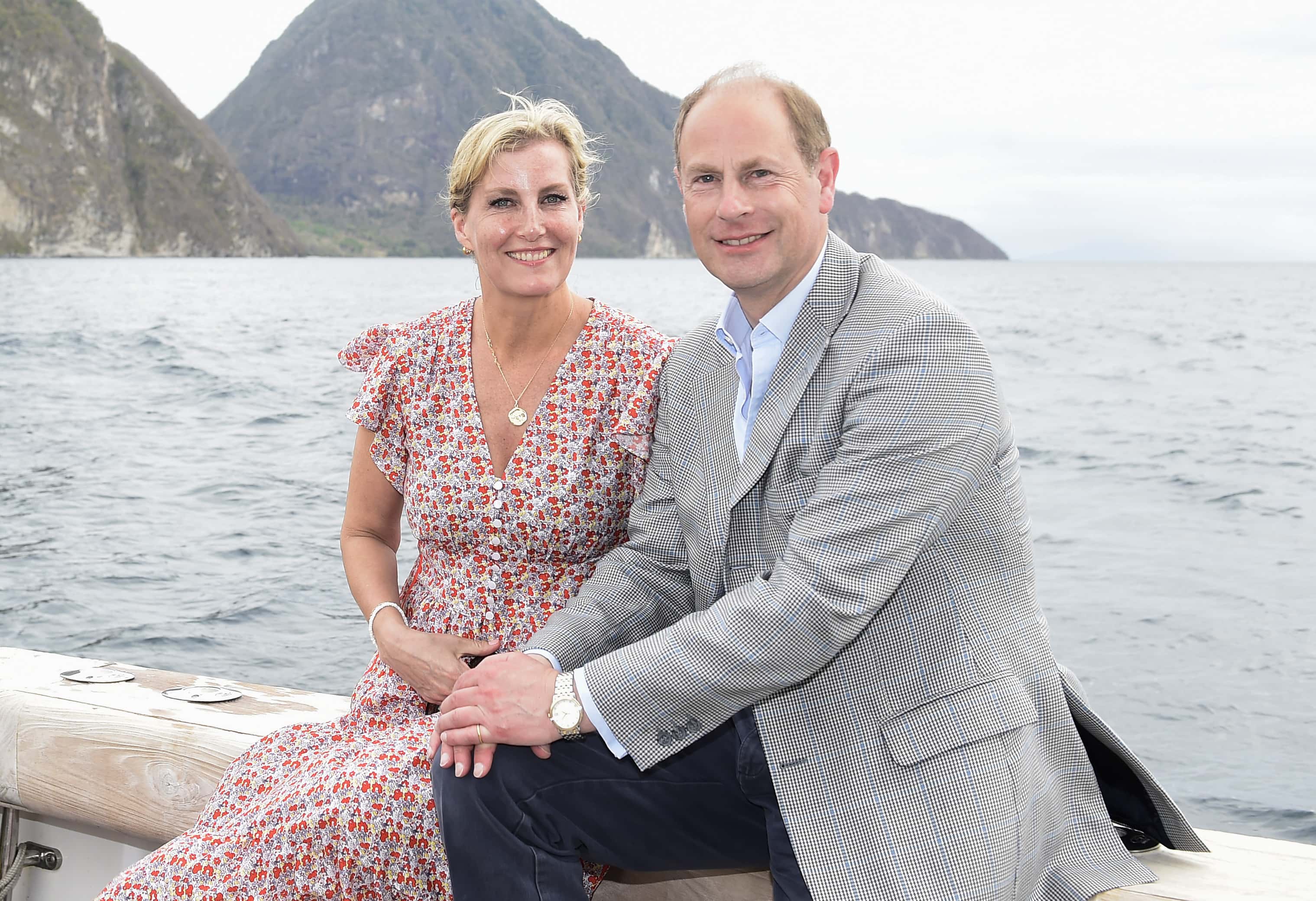Sophie, Countess of Wessex and Prince Edward, Earl of Wessex depart Soufriere by boat on day six of their Platinum Jubilee Royal Tour of the Caribbean on April 27, 2022 in Soufriere, Saint Lucia. The Earl and Countess of Wessex are touring the region for one week, with visits to Antigua and Barbuda, St Lucia, and St Vincent and the Grenadines. The tour forms part of Queen Elizabeth II's Platinum Jubilee celebrations.