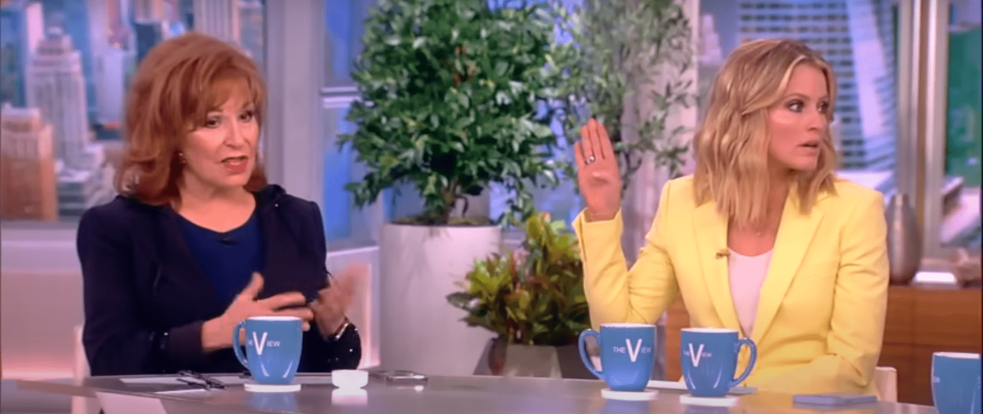 Sara Haines points her fingers at Joy Behar during conversation about the latter's age (TheView/YouTube)
