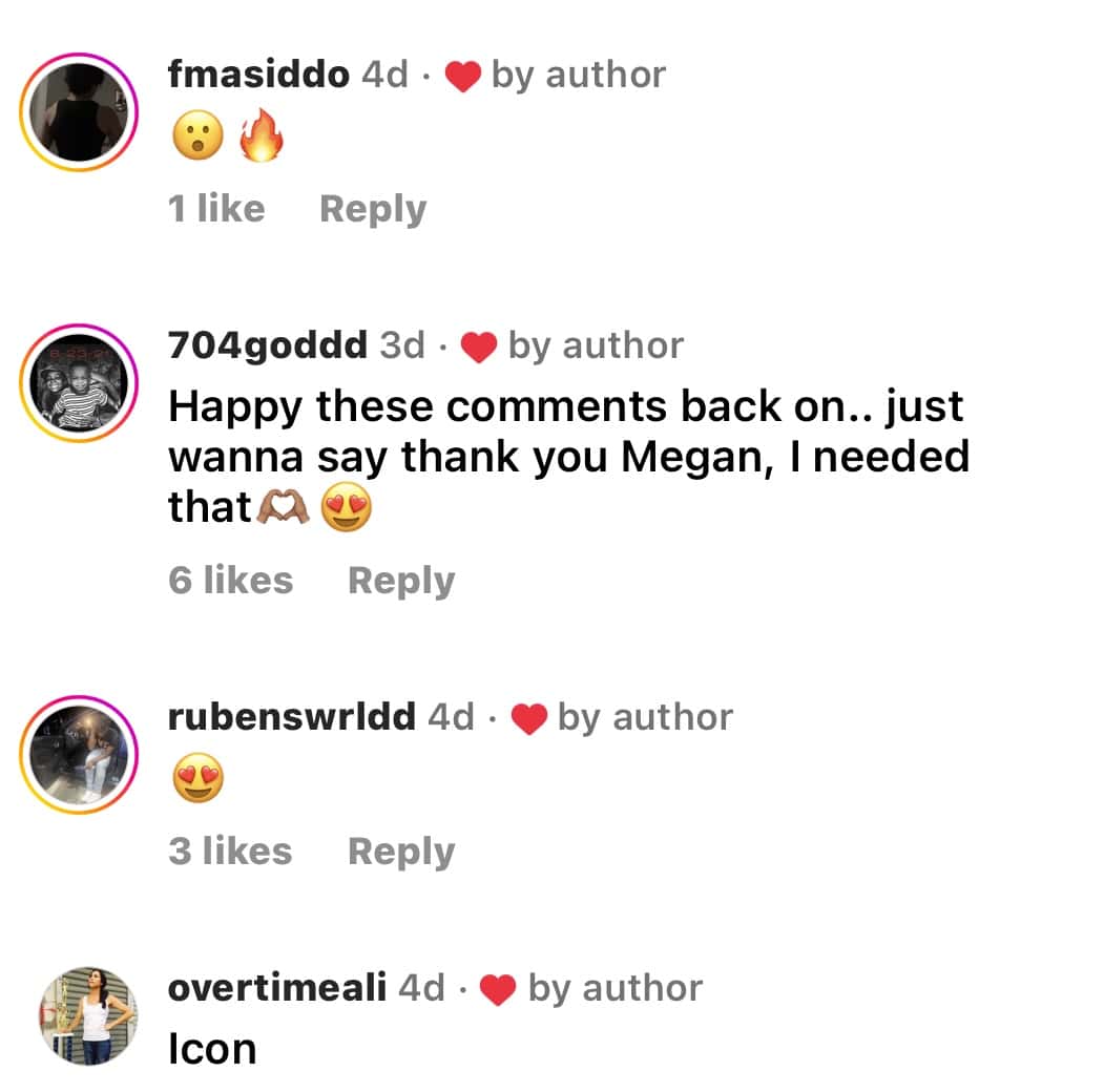 Fans reaction on Megan Eugenio's picture (@overtimemegan/Instagram)