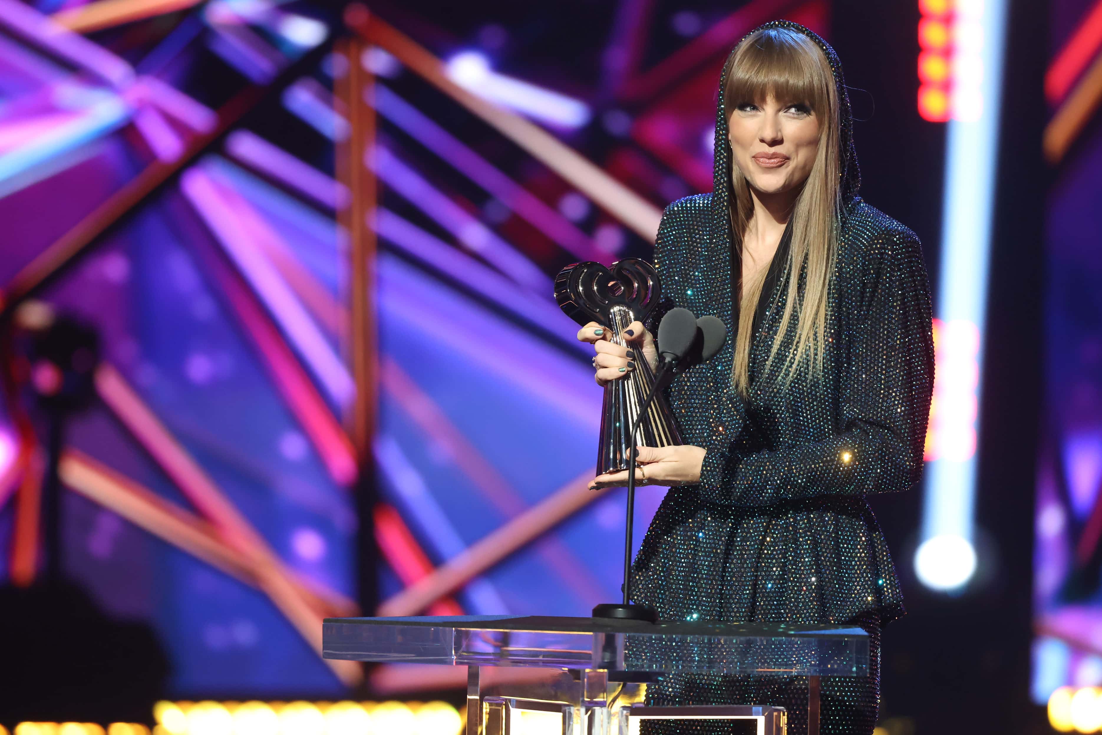 Honoree Taylor Swift accepts the iHeartRadio Innovator Award onstage during the 2023 iHeartRadio Music Awards at Dolby Theatre on March 27, 2023 in Hollywood, California. (Photo by Monica Schipper/Getty Images)
