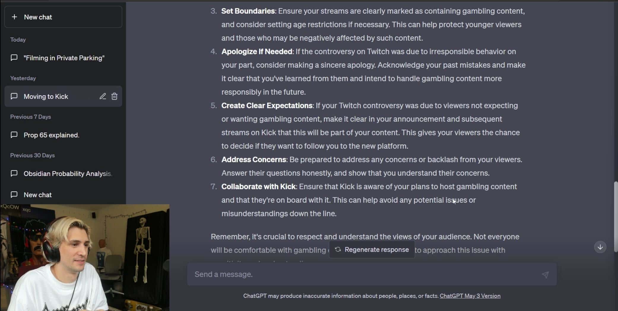 xQc during one of his livestreams (xQc/Twitch)