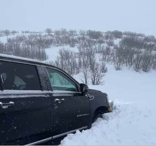 The car involved in the accident (@meredithmarks/Instagram)