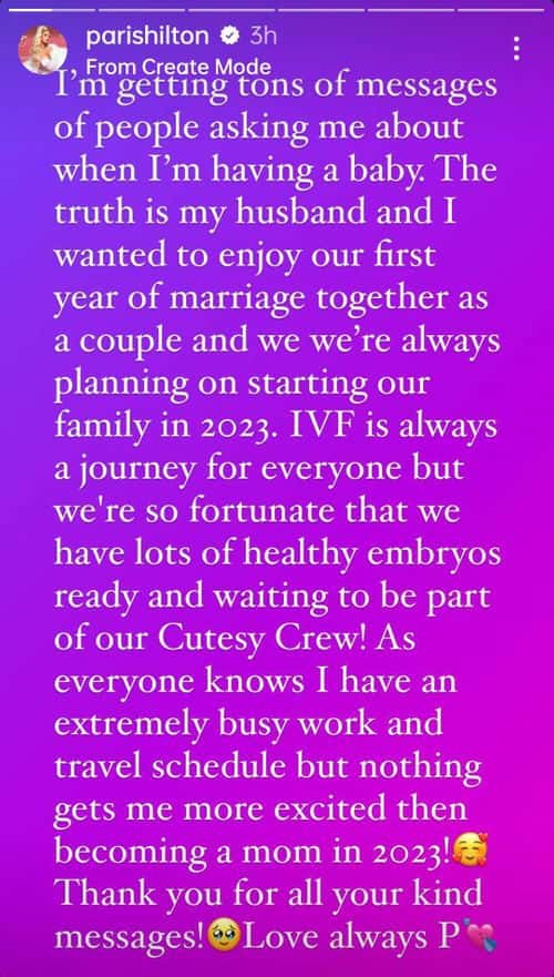 Paris Hilton unveils her plans of becoming a mom in 2023 (Instagram/@parishilton)