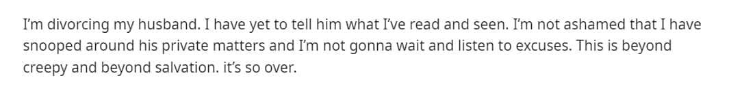 The Redditor shared she will be divorcing her husband (Reddit/r/TrueOffMyChest)