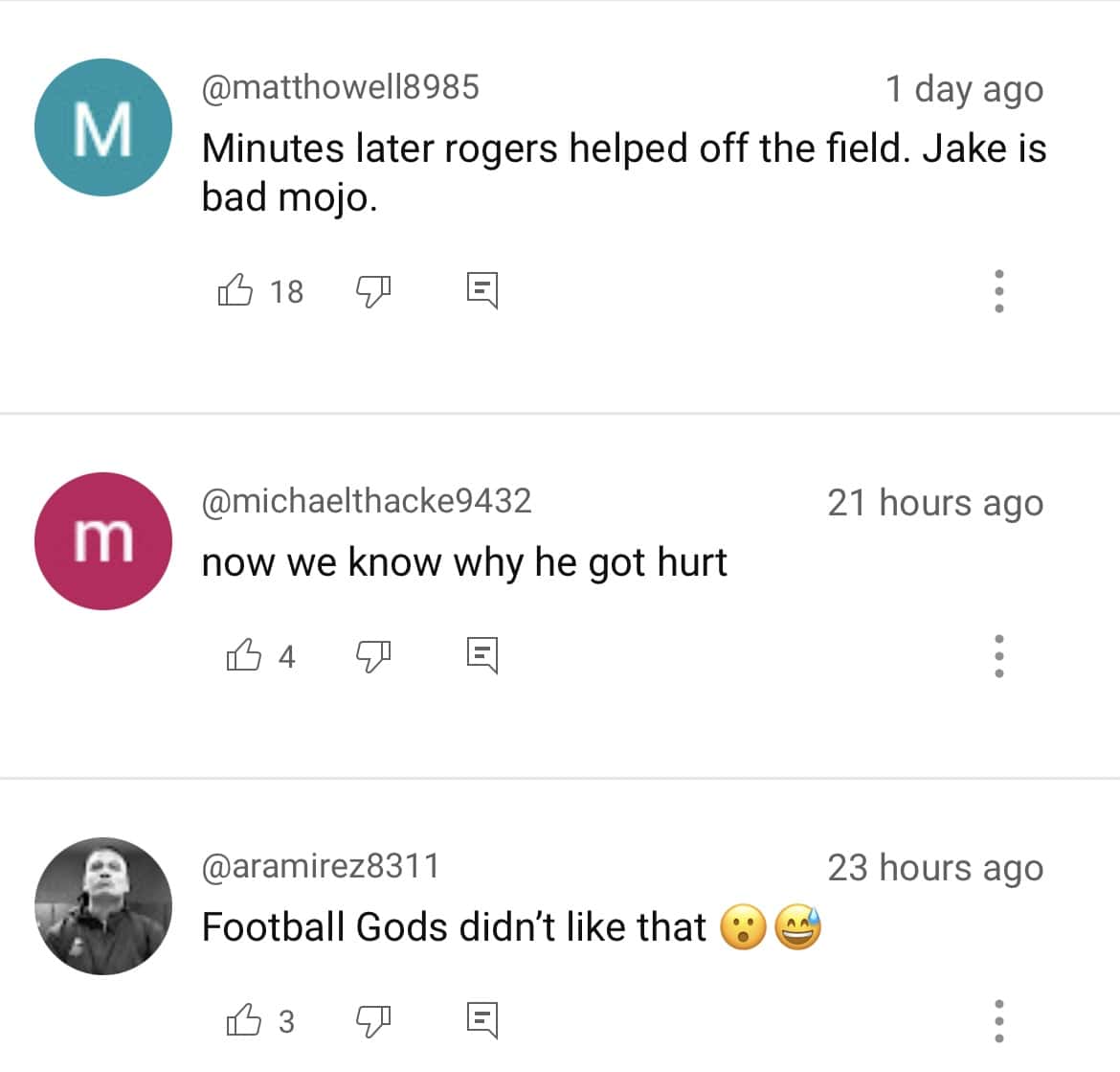 Comments from video where Jake Paul greets Aaron Rodgers 