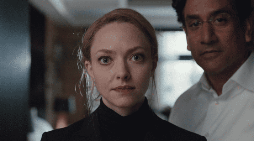 Amanda Seyfried as Elizabeth Holmes, Naveen Andrews as Sunny Balwani in 'The Dropout' (Hulu)