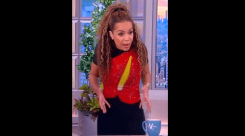Joy said that her co-host Sunny Hostin looked like she had a 'fallace' on her dress (Screenshot/The Sun)
