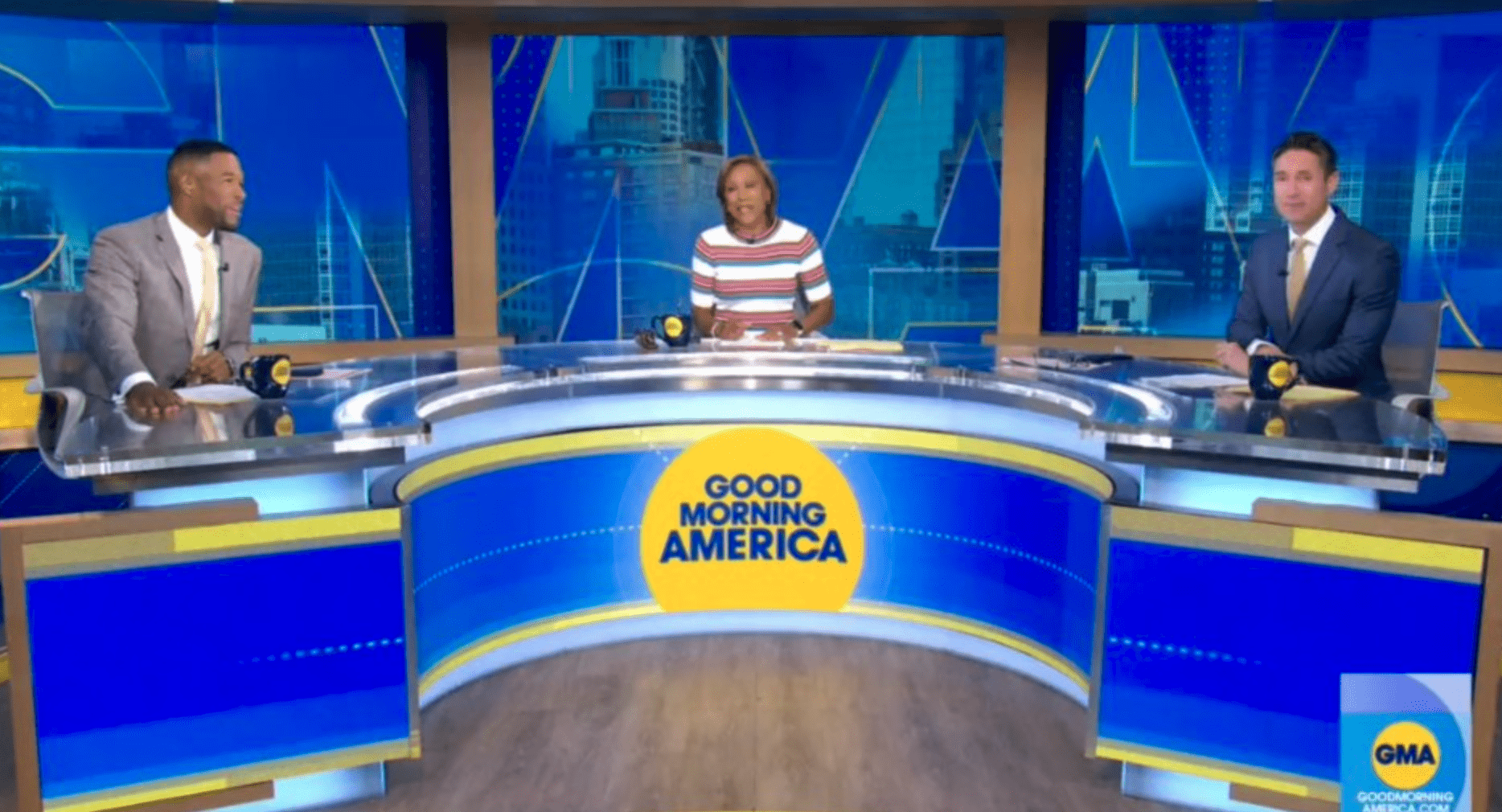 Robin Roberts, Michael Strahan and Whit Johnson anchored the show on Monday (ABC)