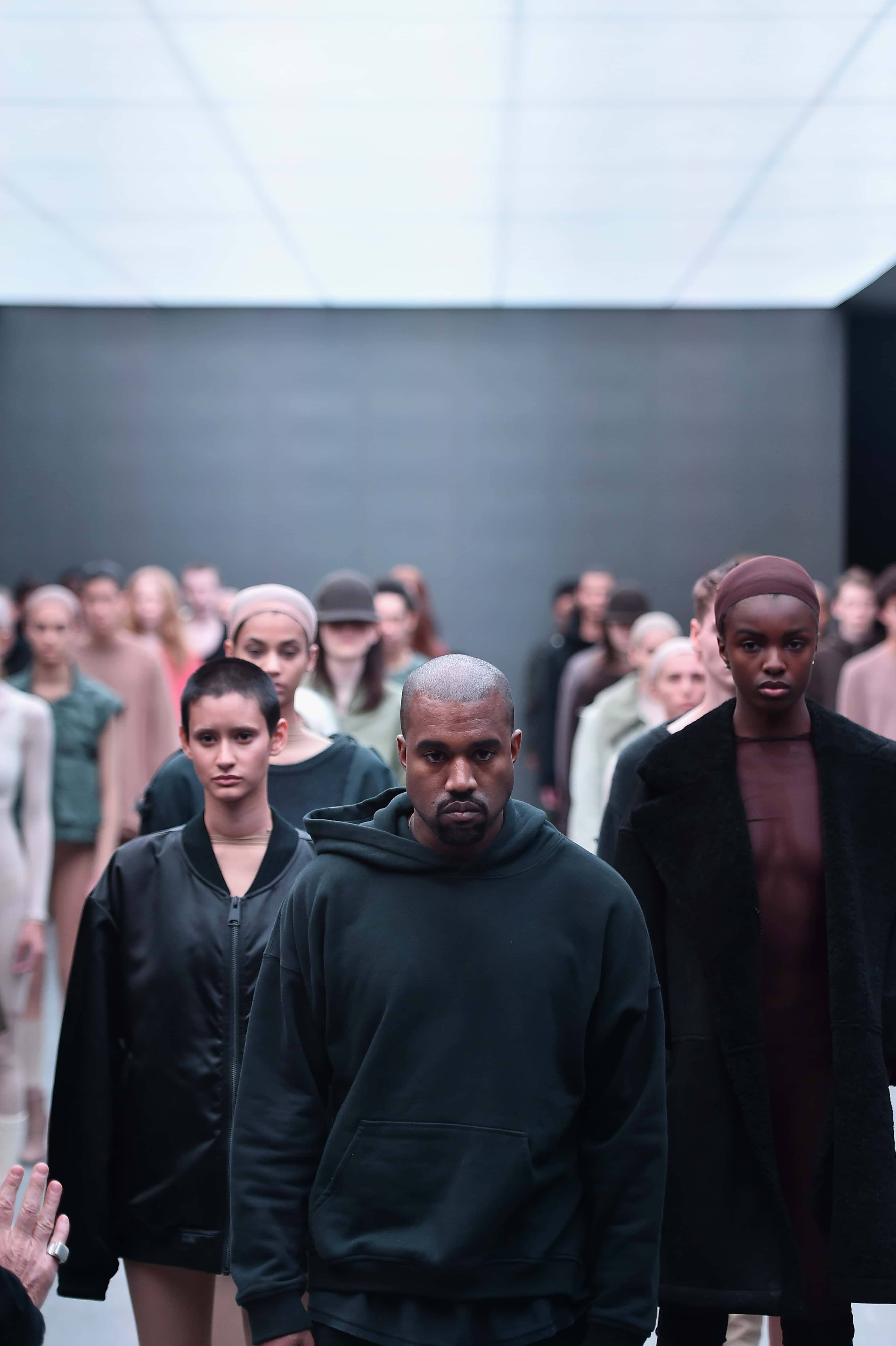 Kanye West on the runway at the adidas Originals x Kanye West YEEZY SEASON 1 fashion show during New York Fashion Week Fall 2015 at Skylight Clarkson Sq on February 12, 2015 in New York City.