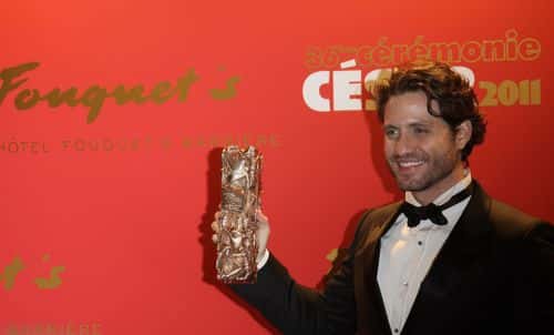 Edgar Ramirez poses with his award cesar during the Red Carpet Arrivals At le Fouquets - Cesar Film Awards 2011 February 25, 2011 in Paris, France.