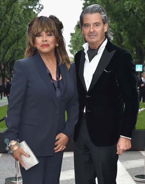 Tina Turner and Erwin Bach attend the Giorgio Armani 40th Anniversary Silos Opening And Cocktail Reception on April 30, 2015 in Milan, Italy. (Photo by Jacopo Raule/Getty Images for Giorgio Armani)