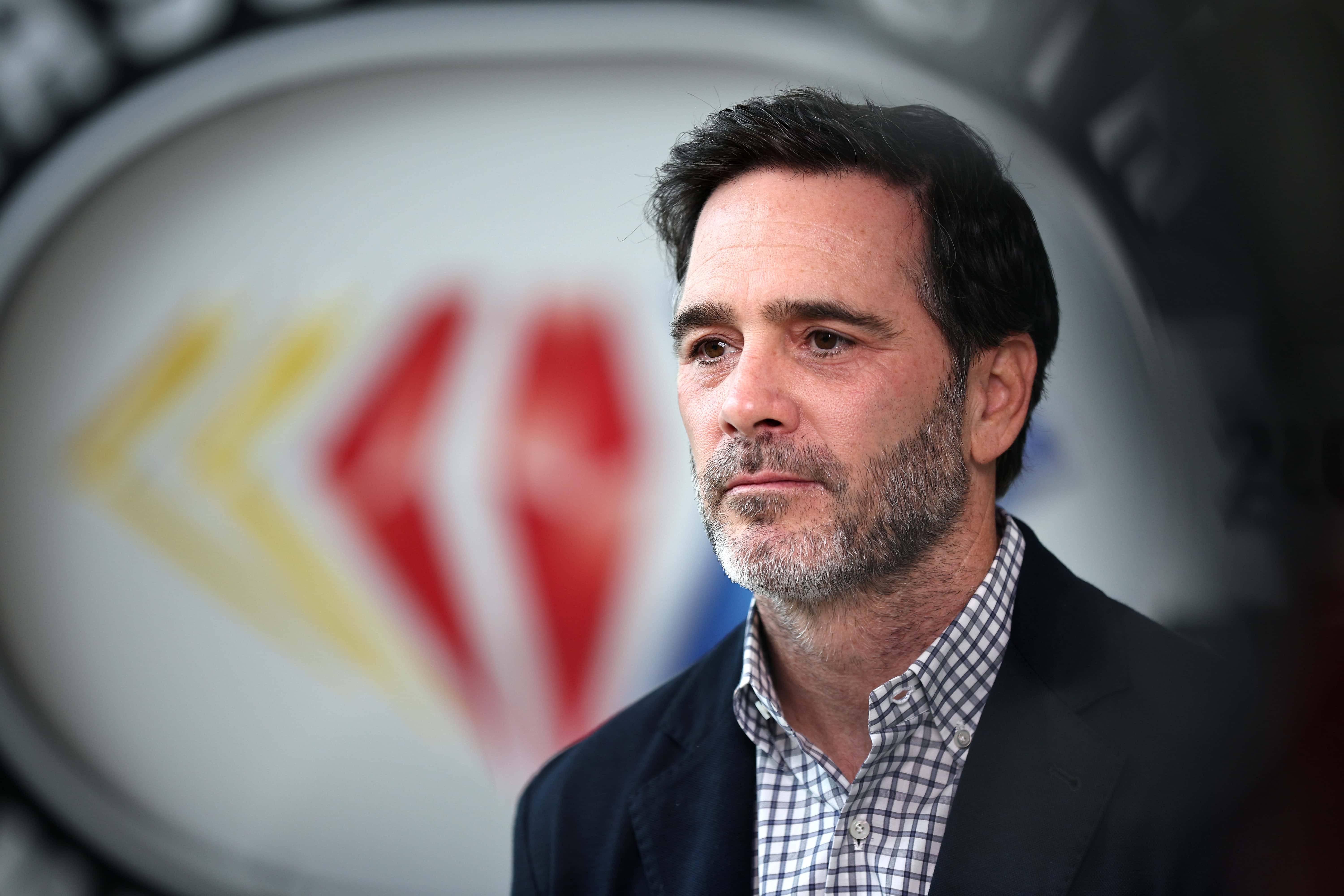 CHARLOTTE, NORTH CAROLINA - AUGUST 02: Jimmie Johnson speaks with the media after receiving the votes to be inducted during the NASCAR Hall of Fame Voting Day at NASCAR Hall of Fame on August 02, 2023 in Charlotte, North Carolina. (Photo by Jared C. Tilton/Getty Images)