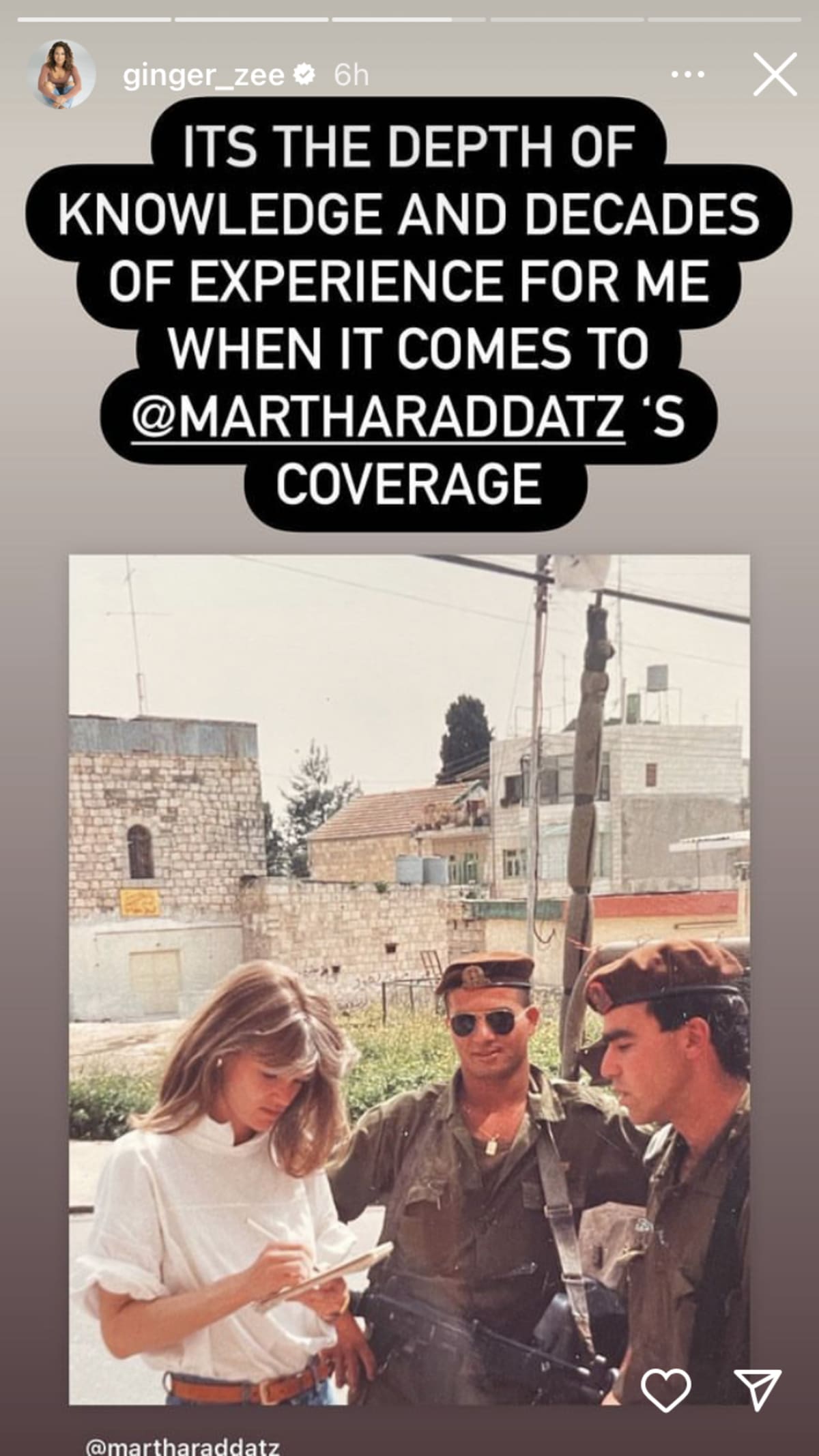 Ginger Zee praised Martha Raddatz's expreience in covering global affairs (@ginger_zee/Instagram)