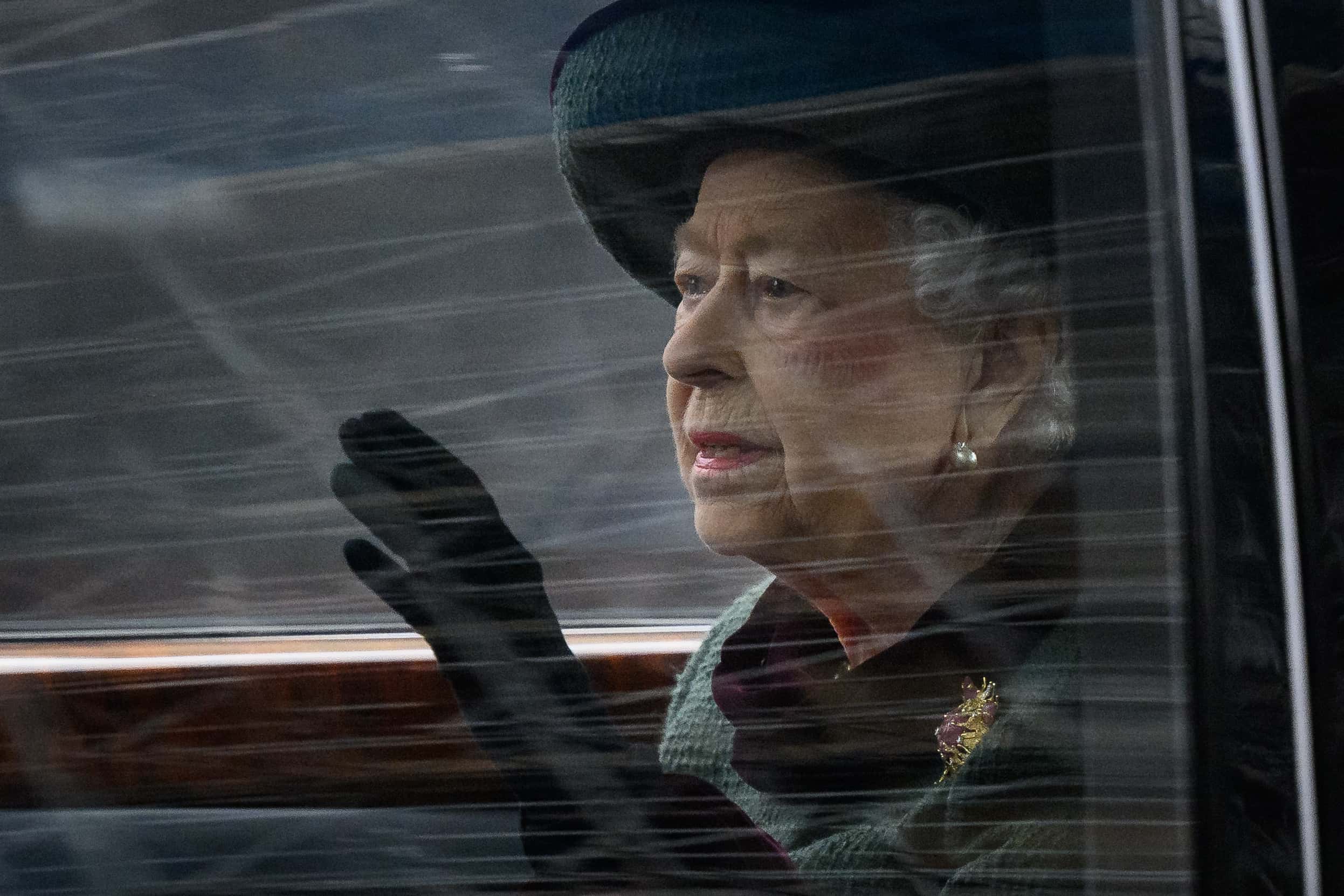 Britain's Queen Elizabeth II leaves the Thanksgiving Service for the Duke Of Edinburgh at Westminster Abbey on March 29, 2022 in London, England.
