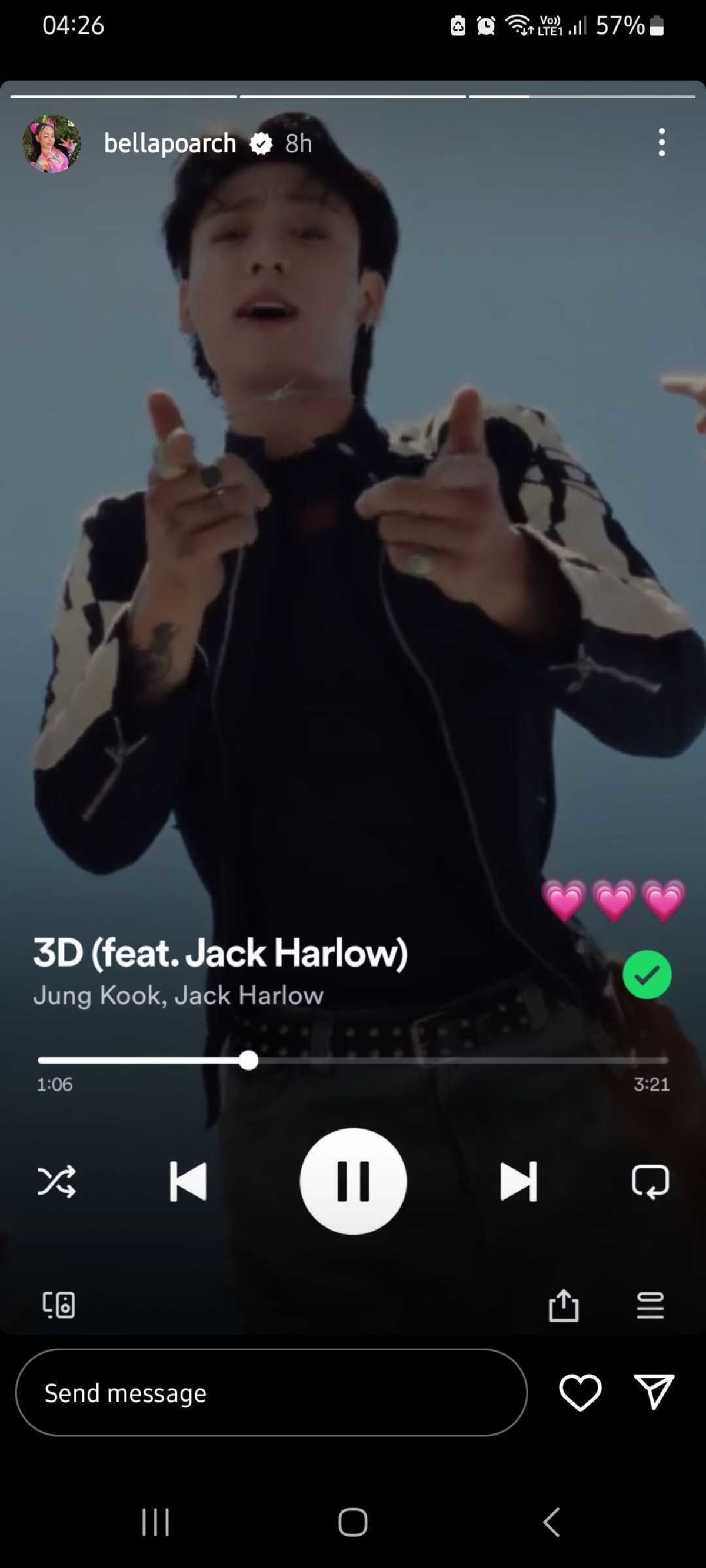 Bella Poarch shares a screenshot of her playing BTS Jungkook's song (bellapoarch/Instagram)