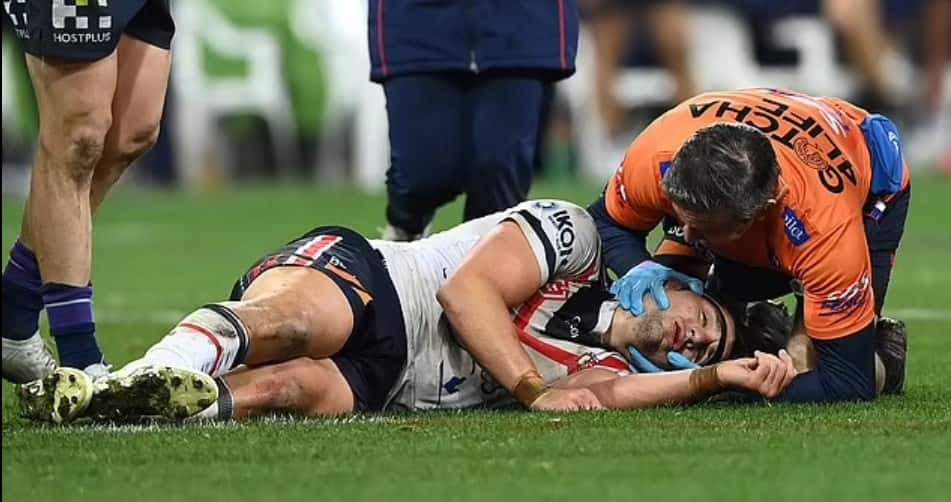 Radley was immediately attended to by the Roosters medical staff after being knocked out (Photo via Getty Images)