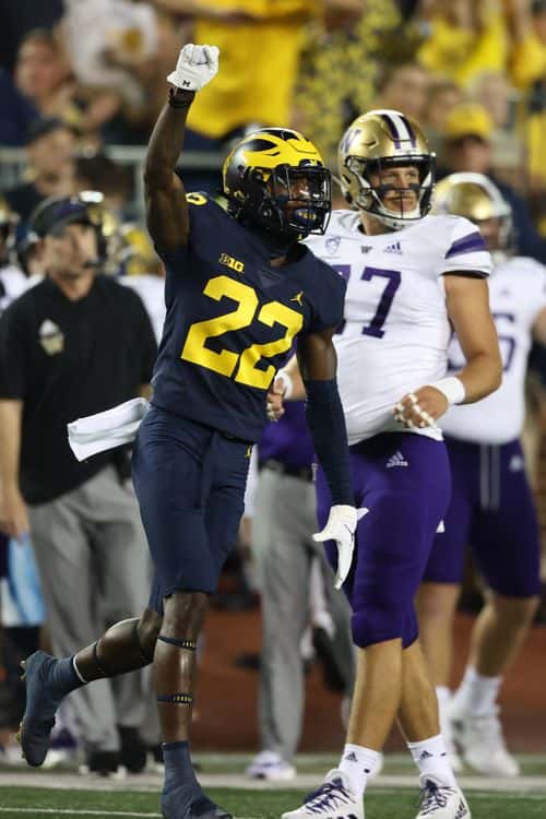 Gemon Green #22 of the Michigan Wolverines plays against the Washington Huskies at Michigan Stadium on September 11, 2021 in Ann Arbor, Michigan.