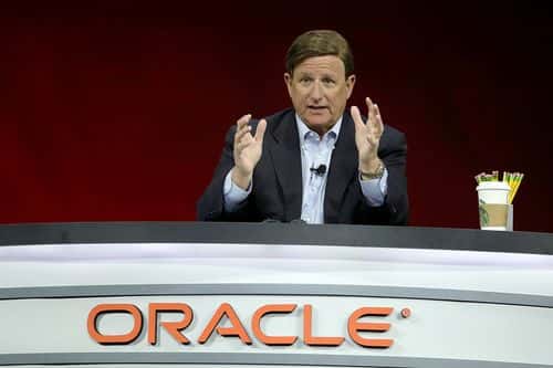 Oracle co-CEO Mark Hurd delivers a keynote address during the Oracle OpenWorld on October 23, 2018 in San Francisco, California. The annual Oracle OpenWorld conference runs through October 25th.